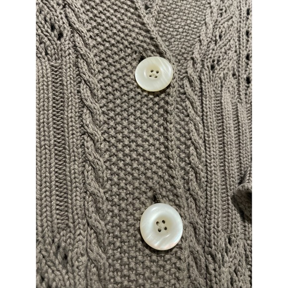 Eddie Bauer Cardigan Sweater Open Knit Tan Linen Blend Button Boho Women's M - Picture 3 of 9
